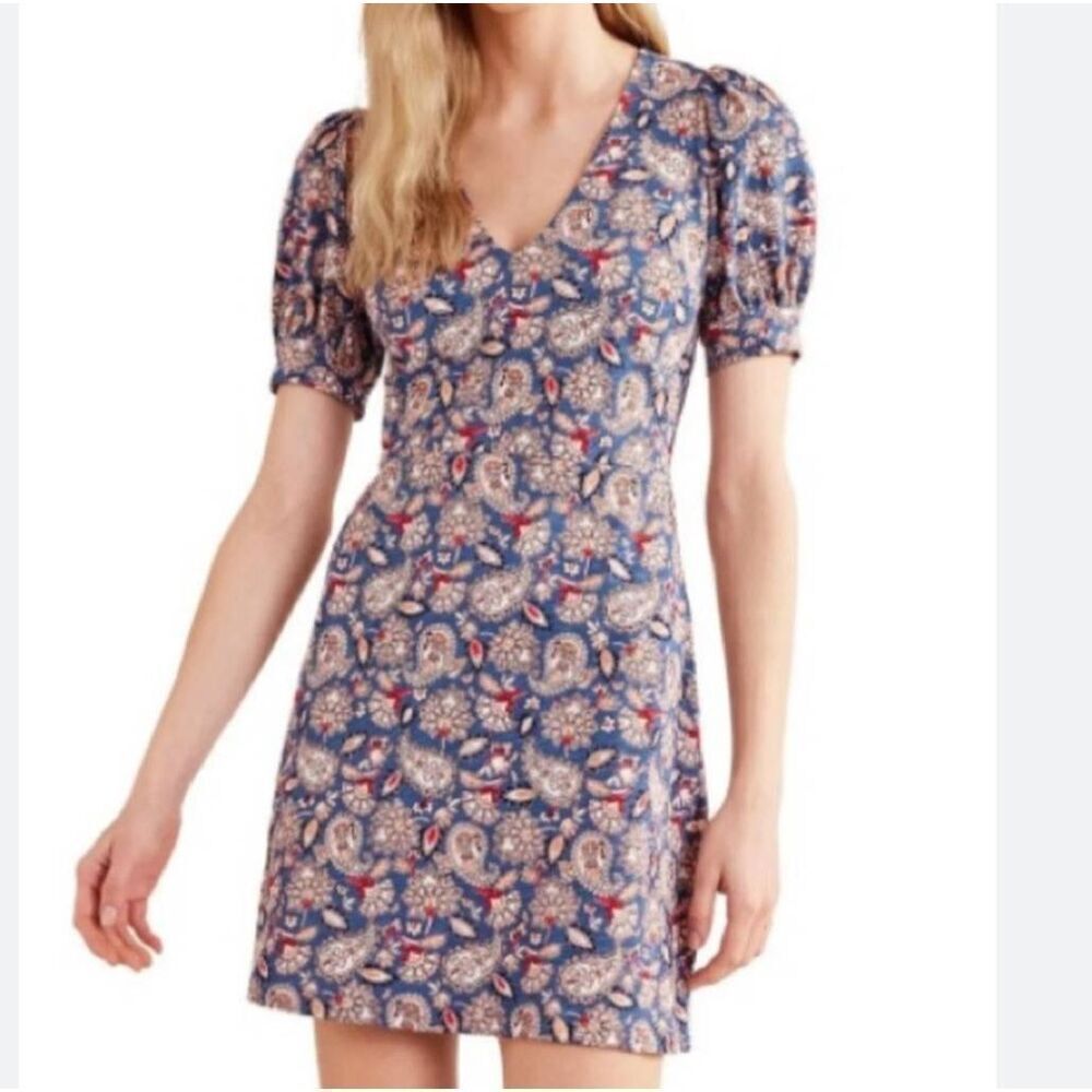 Boden V-Neck Jersey Mini Dress in Navy Paisley Terrace Sz 20/22